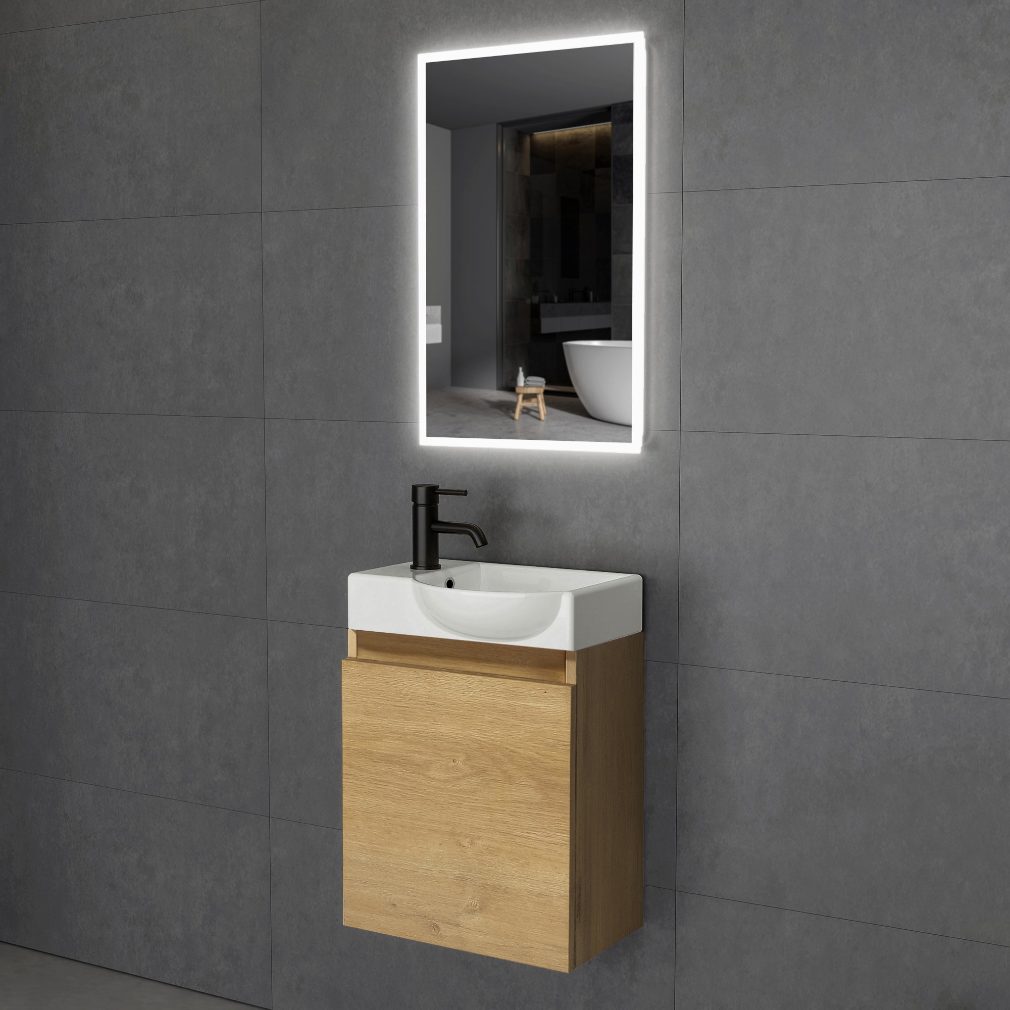 Waschtischunterschrank Lugano 450 mit Waschbecken & LED-Lichtspiegel Viva 45 | Rechts