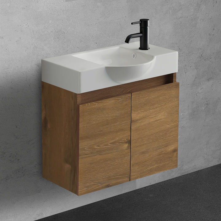 Alpenberger Badmöbel-Set 55 cm – Wandhängend mit Keramik-Waschbecken & Soft-Close - Eiche