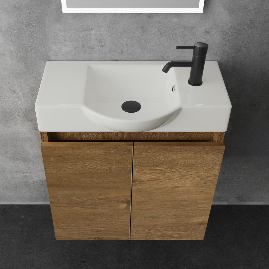 Alpenberger Badmöbel-Set 55 cm – Wandhängend mit Keramik-Waschbecken & Soft-Close - Eiche