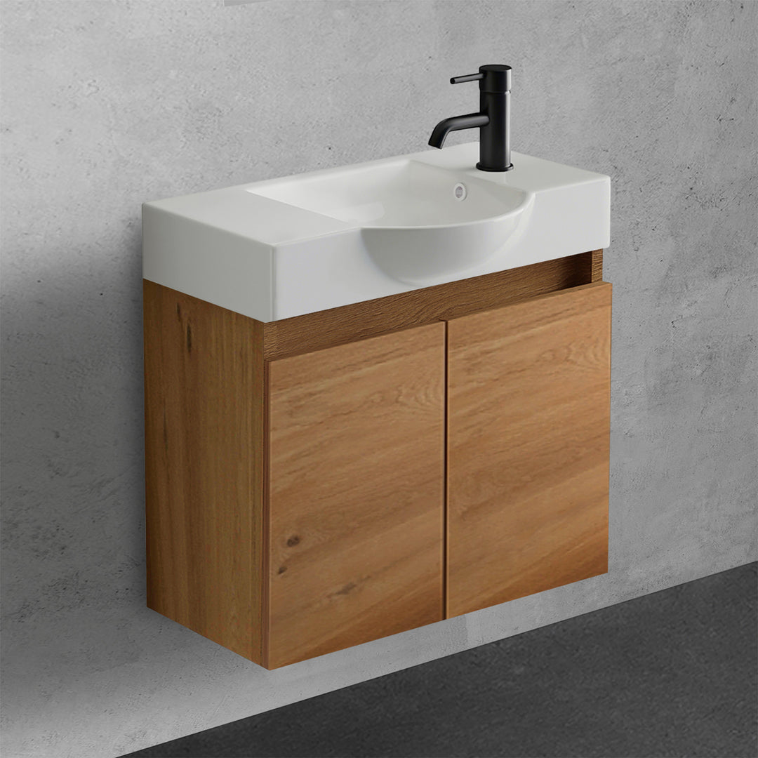 Alpenberger Badmöbel-Set 55 cm – Wandhängend mit Keramik-Waschbecken & Soft-Close - Bamboo