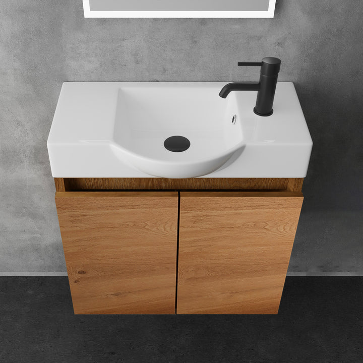 Alpenberger Badmöbel-Set 55 cm – Wandhängend mit Keramik-Waschbecken & Soft-Close - Bamboo