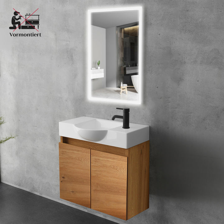 Alpenberger Badmöbel-Set 55 cm – Wandhängend mit Keramik-Waschbecken & Soft-Close - Bamboo