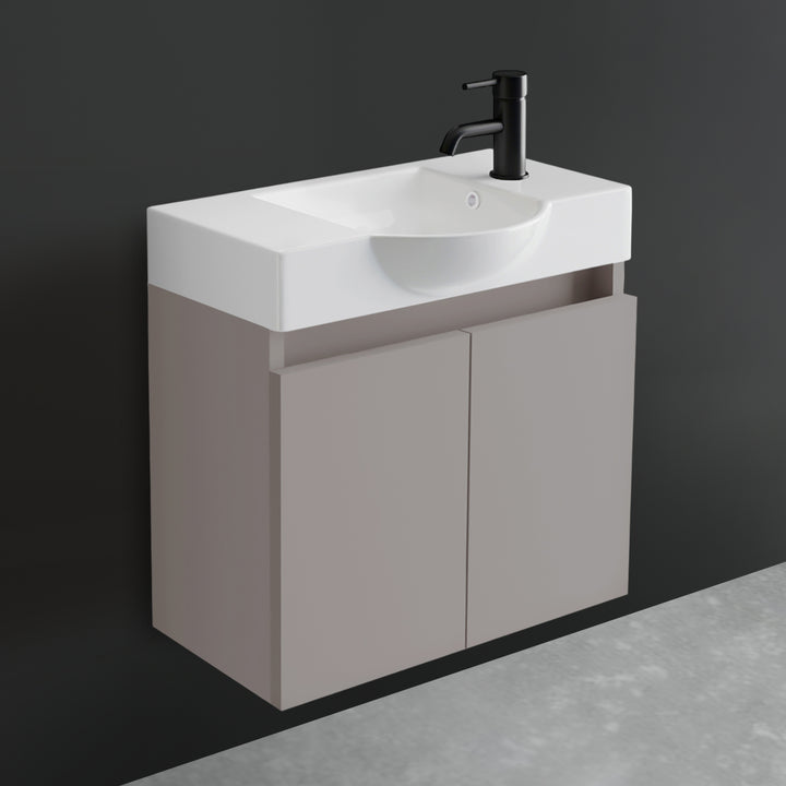 Alpenberger Badmöbel-Set 55 cm – Wandhängend mit Keramik-Waschbecken & Soft-Close - Light Coffee