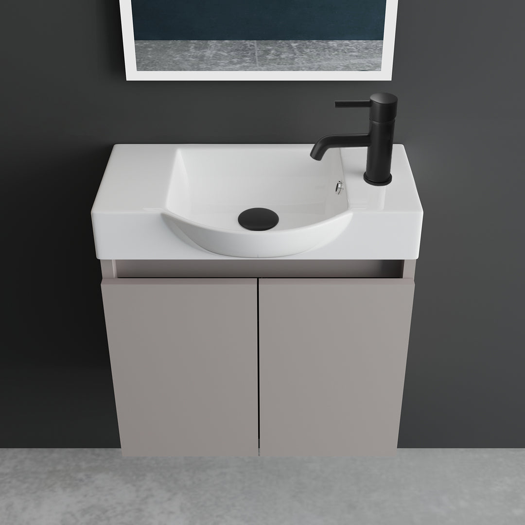 Alpenberger Badmöbel-Set 55 cm – Wandhängend mit Keramik-Waschbecken & Soft-Close - Light Coffee