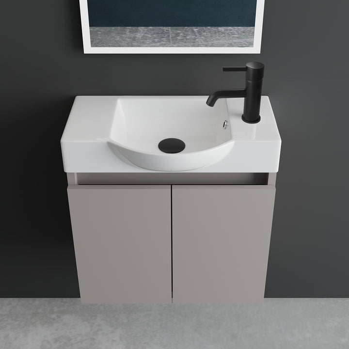 Alpenberger Badmöbel-Set 55 cm – Wandhängend mit Keramik-Waschbecken & Soft-Close - Light Coffee