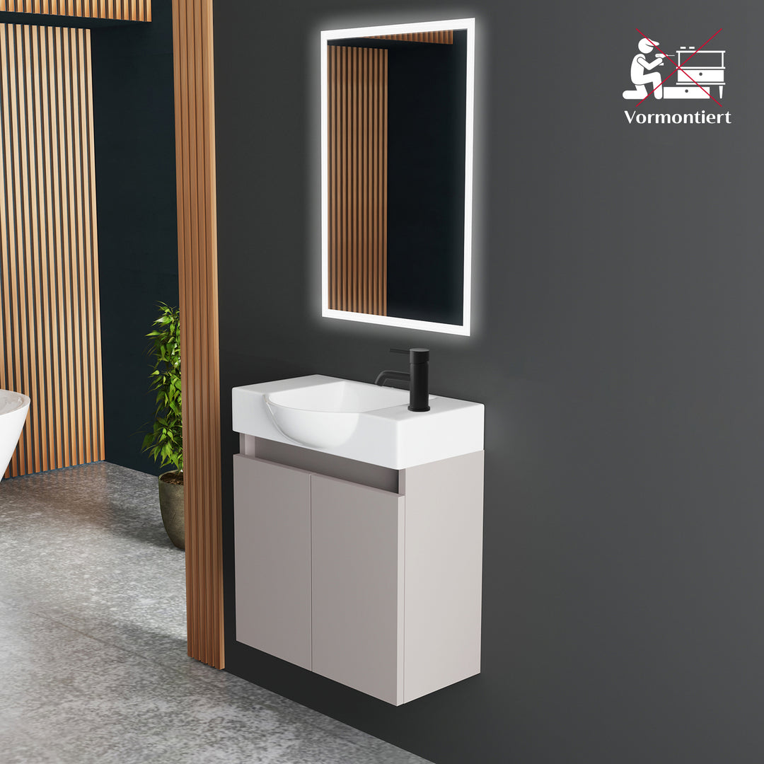 Alpenberger Badmöbel-Set 55 cm – Wandhängend mit Keramik-Waschbecken & Soft-Close - Light Coffee