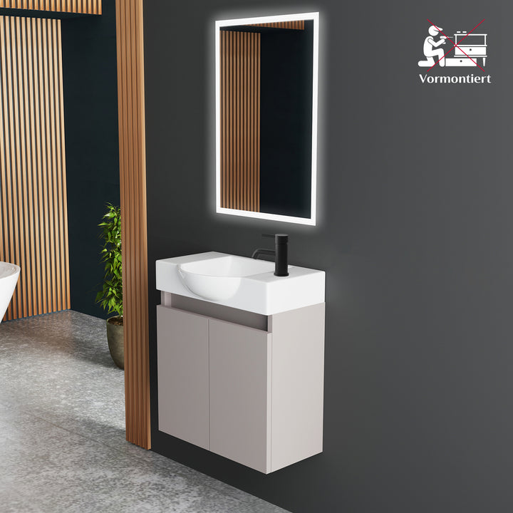 Alpenberger Badmöbel-Set 55 cm – Wandhängend mit Keramik-Waschbecken & Soft-Close - Light Coffee