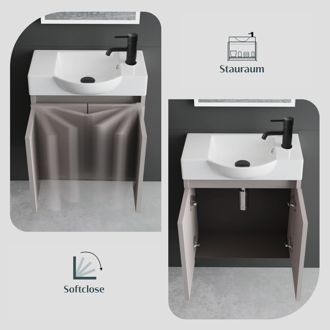 Alpenberger Badmöbel-Set 55 cm – Wandhängend mit Keramik-Waschbecken & Soft-Close - Light Coffee