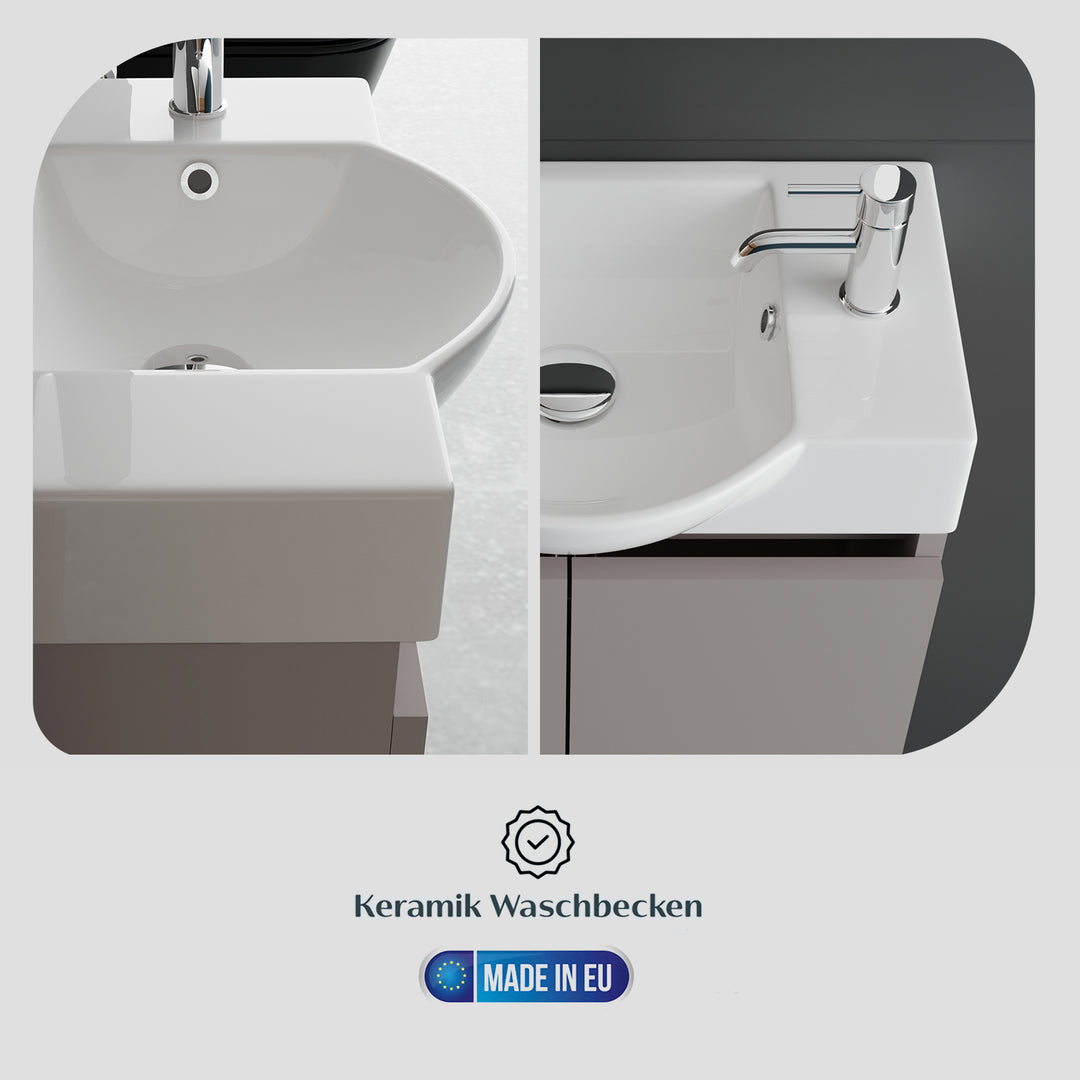 Alpenberger Badmöbel-Set 55 cm – Wandhängend mit Keramik-Waschbecken & Soft-Close - Light Coffee