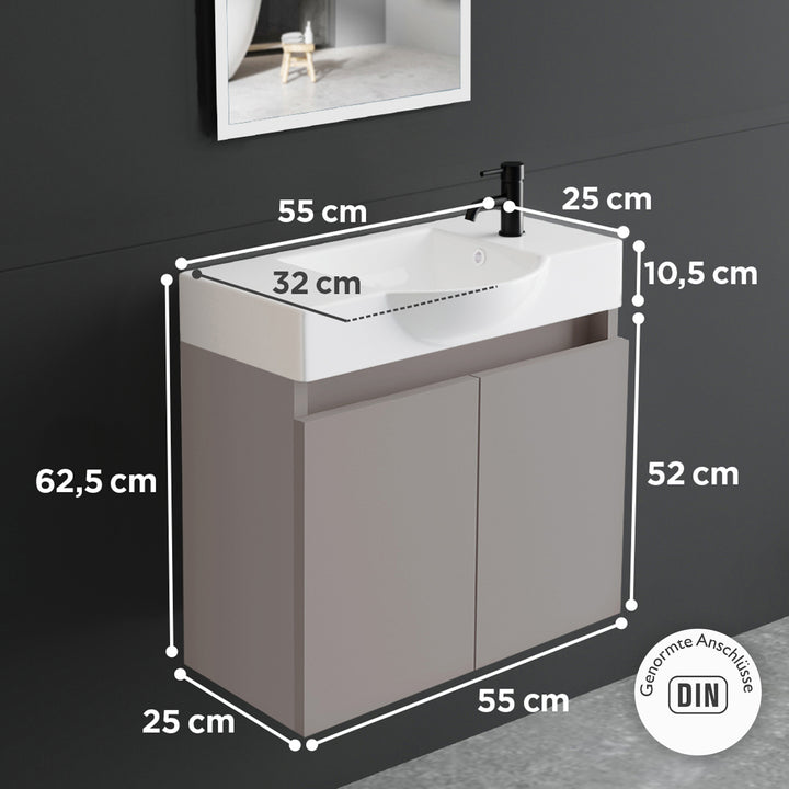 Alpenberger Badmöbel-Set 55 cm – Wandhängend mit Keramik-Waschbecken & Soft-Close - Light Coffee
