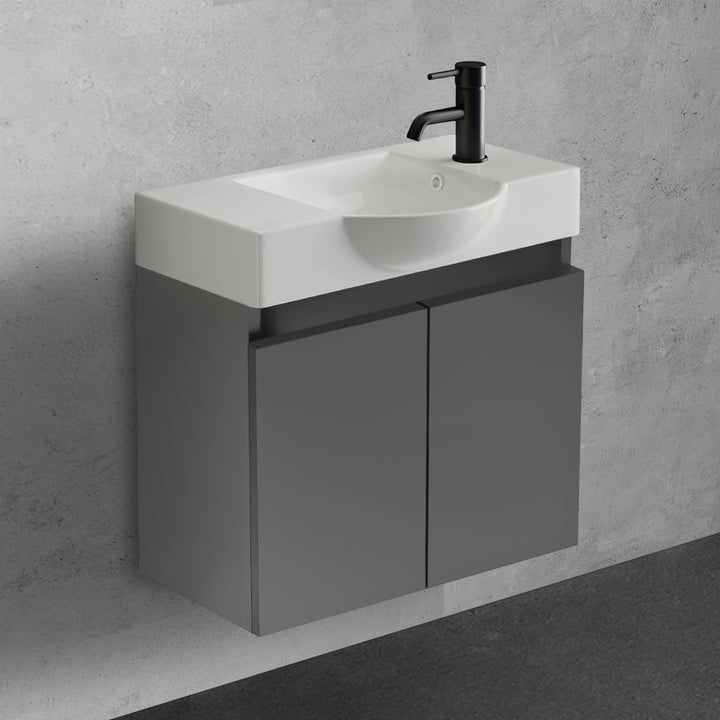 Alpenberger Badmöbel-Set 55 cm – Wandhängend mit Keramik-Waschbecken & Soft-Close - Anthrazit Matt