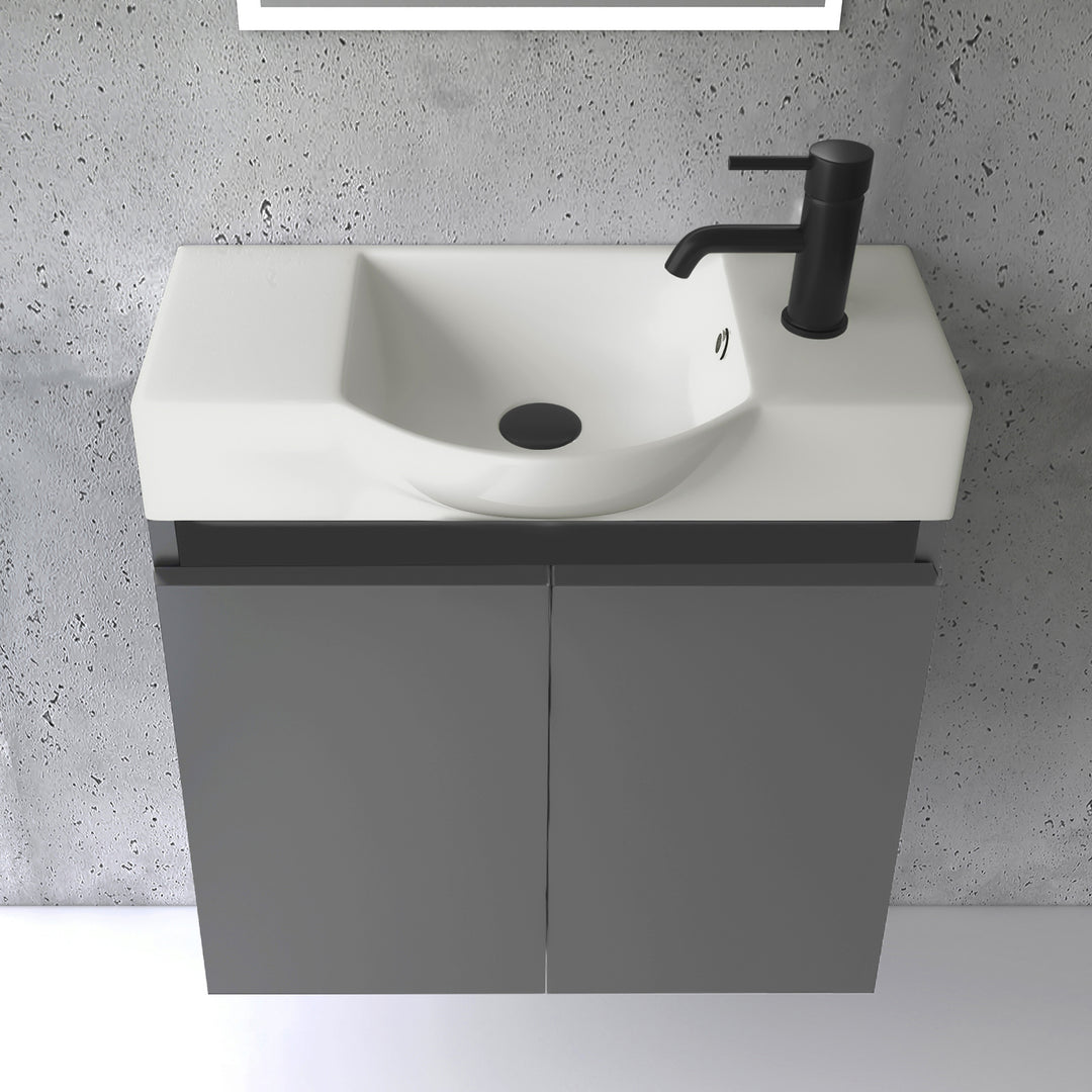 Alpenberger Badmöbel-Set 55 cm – Wandhängend mit Keramik-Waschbecken & Soft-Close - Anthrazit Matt