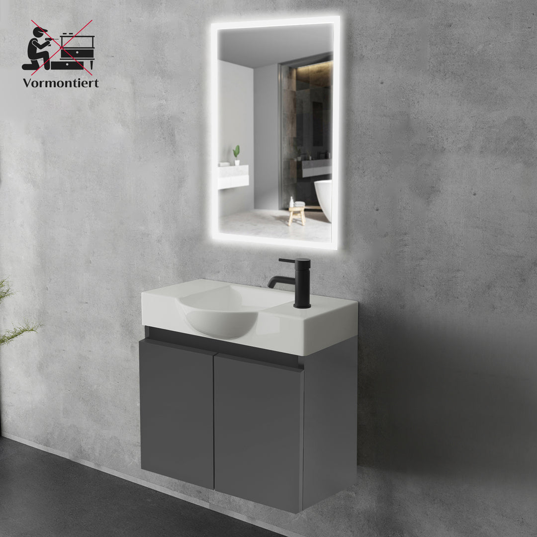 Alpenberger Badmöbel-Set 55 cm – Wandhängend mit Keramik-Waschbecken & Soft-Close - Anthrazit Matt