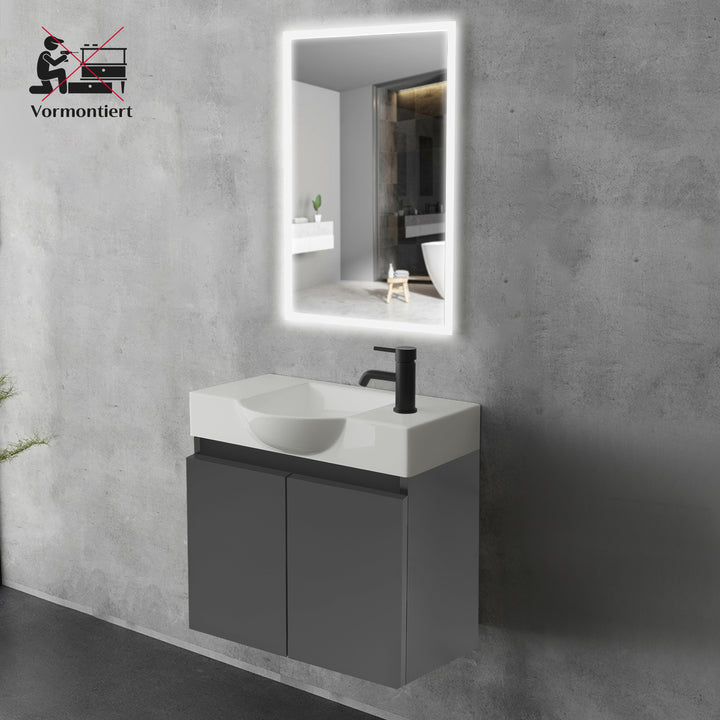 Alpenberger Badmöbel-Set 55 cm – Wandhängend mit Keramik-Waschbecken & Soft-Close - Anthrazit Matt