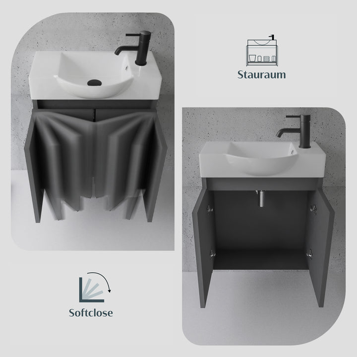 Alpenberger Badmöbel-Set 55 cm – Wandhängend mit Keramik-Waschbecken & Soft-Close - Anthrazit Matt