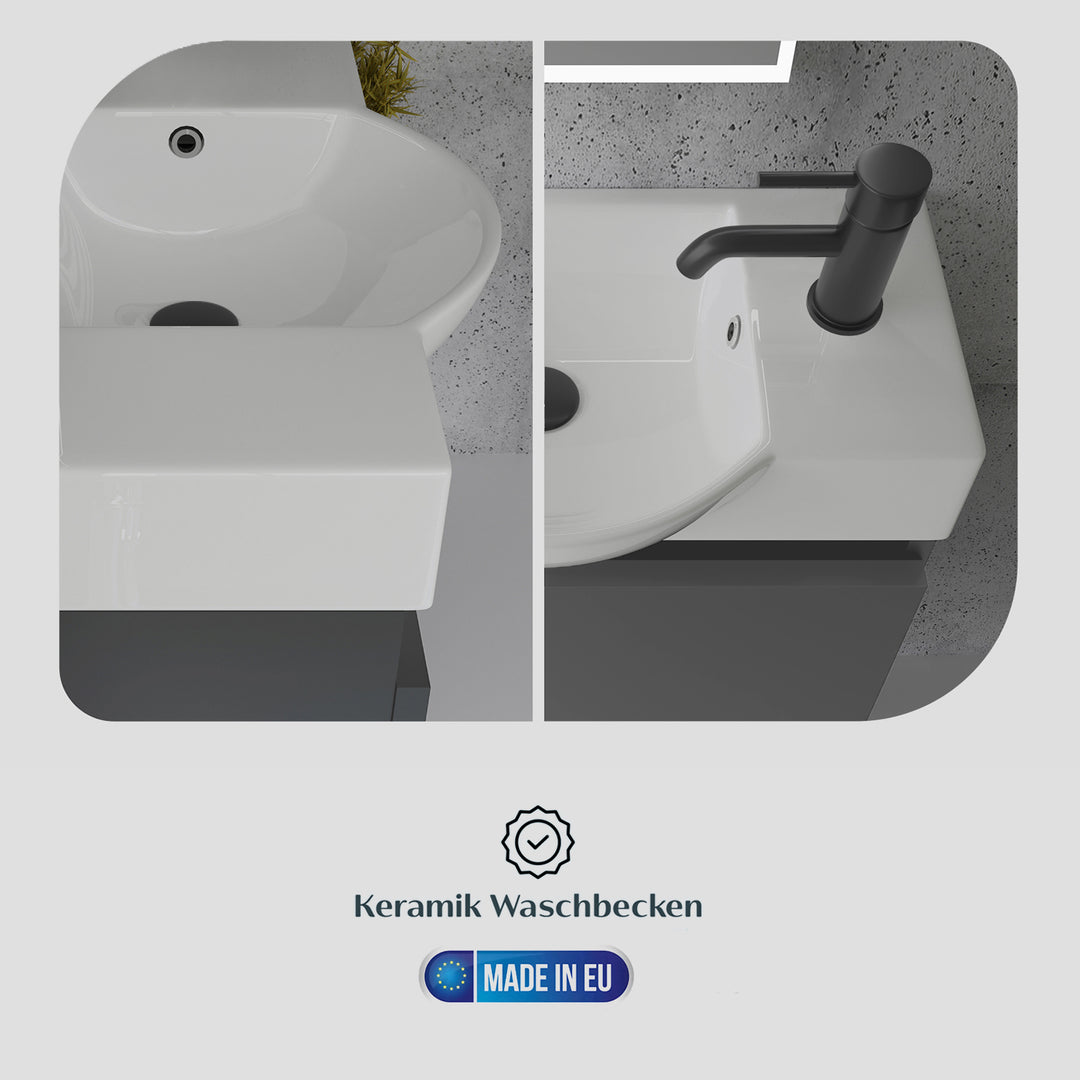 Alpenberger Badmöbel-Set 55 cm – Wandhängend mit Keramik-Waschbecken & Soft-Close - Anthrazit Matt