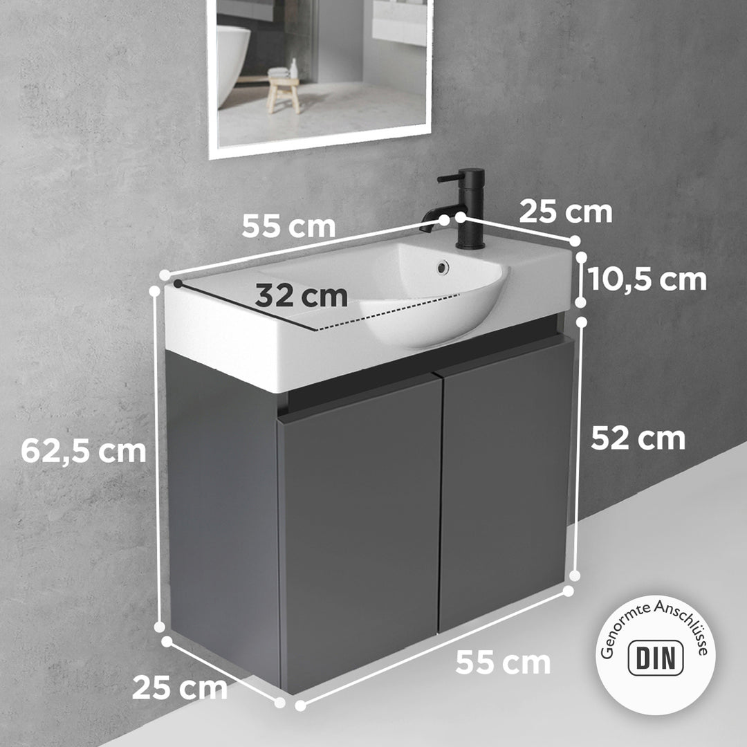 Alpenberger Badmöbel-Set 55 cm – Wandhängend mit Keramik-Waschbecken & Soft-Close - Anthrazit Matt