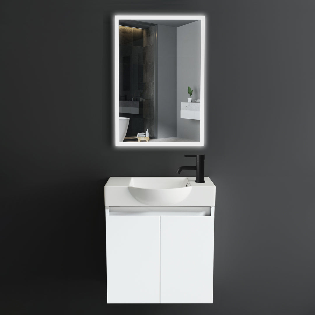 Alpenberger Keramik Waschbecken 340-Lugano-550 + Unterschrank Lugano-550 + Spiegel Viva-45-LED