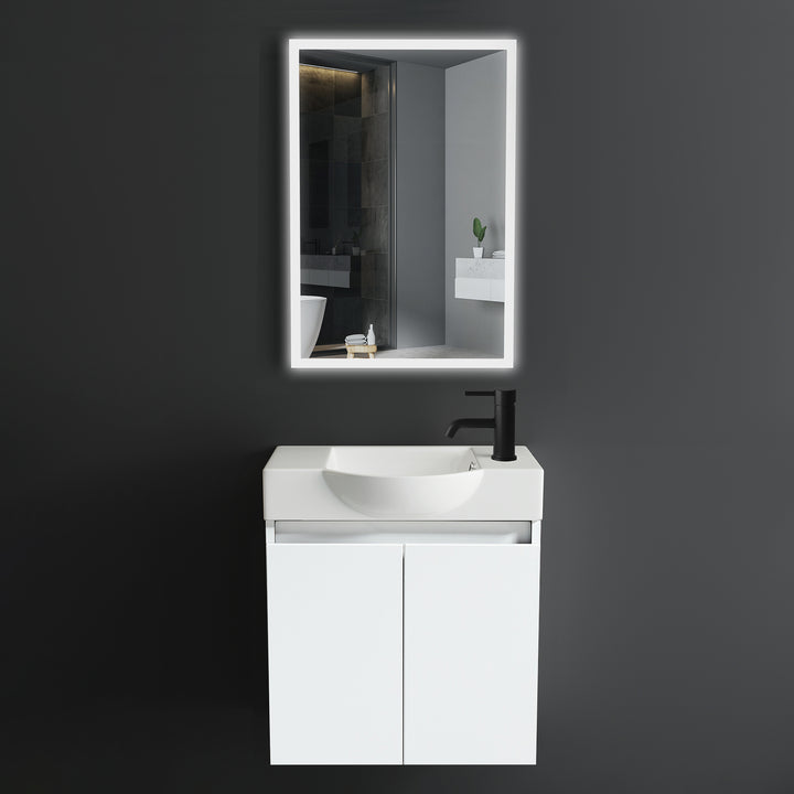 Alpenberger Keramik Waschbecken 340-Lugano-550 + Unterschrank Lugano-550 + Spiegel Viva-45-LED