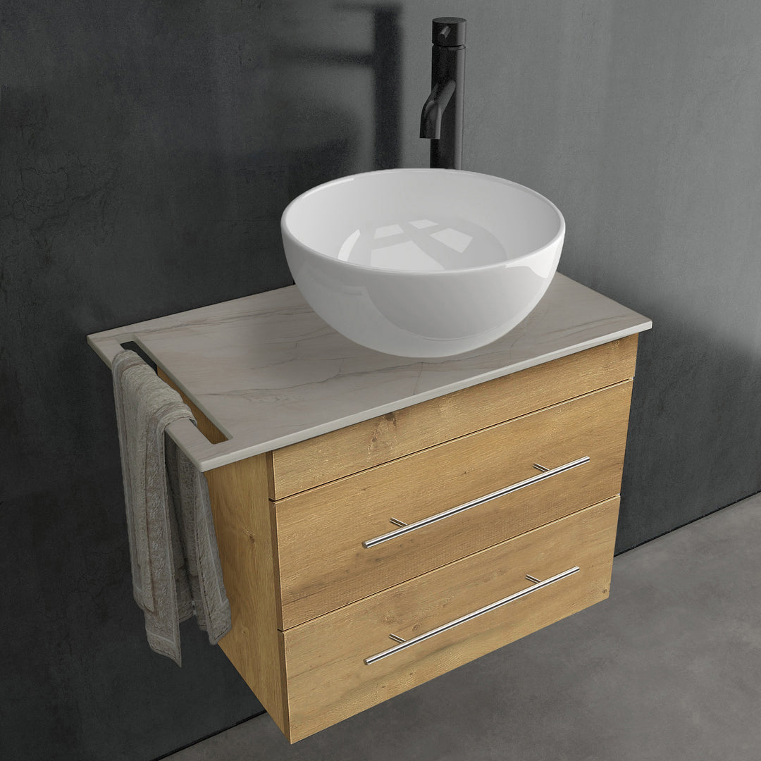 Alpenberger Badmöbel Set 60 cm mit Aufsatzwaschbecken – Eiche Natur – Keramikplatte