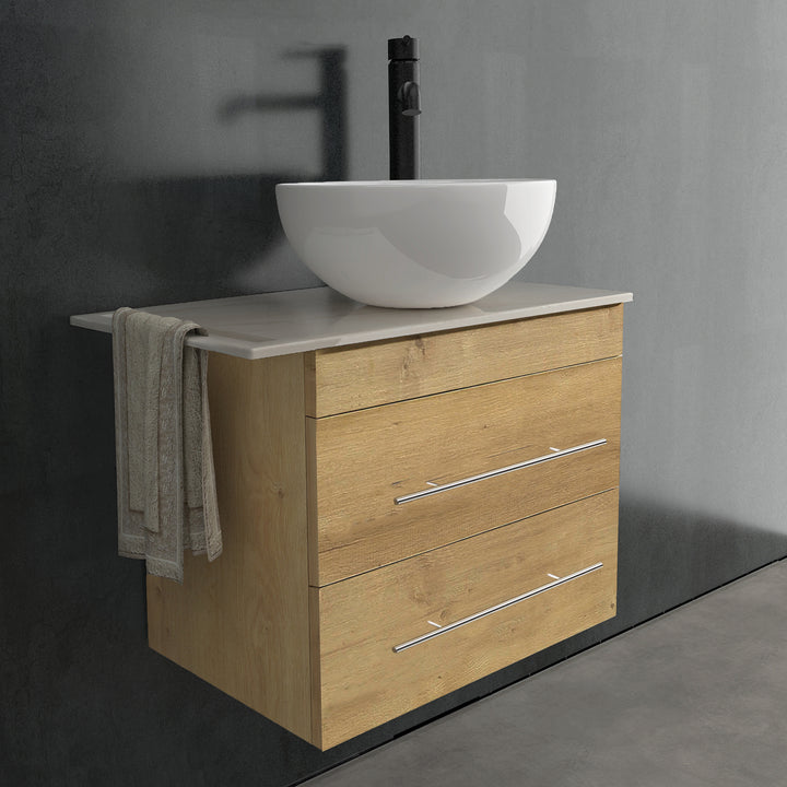Alpenberger Badmöbel Set 60 cm mit Aufsatzwaschbecken – Eiche Natur – Keramikplatte