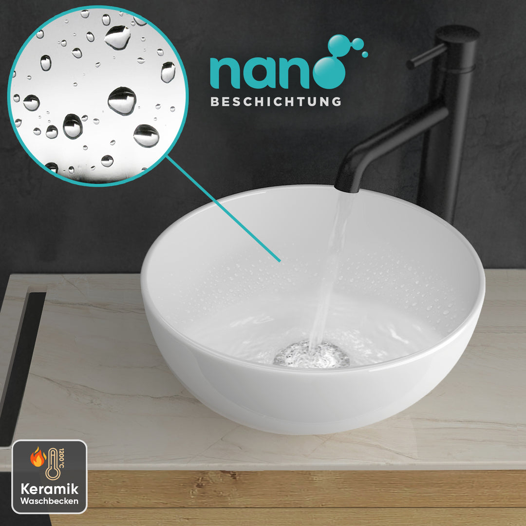 Alpenberger Badmöbel Set 60 cm mit Aufsatzwaschbecken – Eiche Natur – Keramikplatte