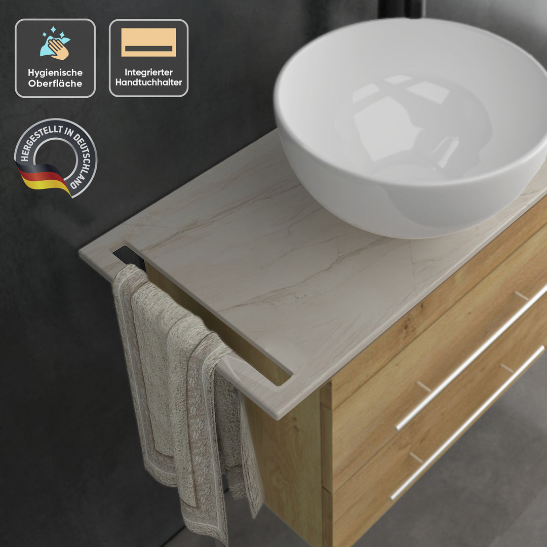 Alpenberger Badmöbel Set 60 cm mit Aufsatzwaschbecken – Eiche Natur – Keramikplatte