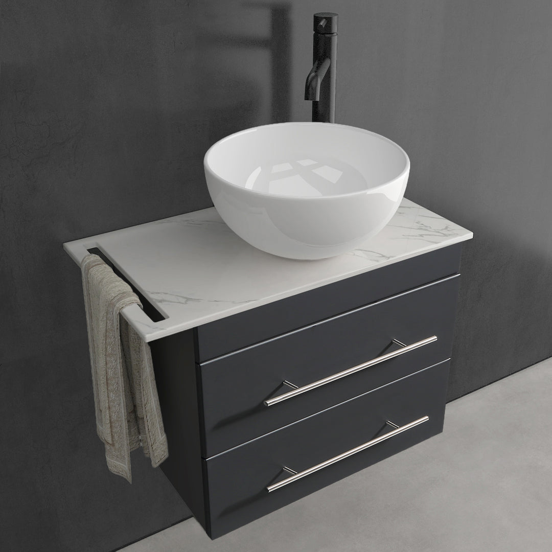 Alpenberger Badmöbel Set 60 cm mit Aufsatzwaschbecken – Schwarz Matt – Keramikplatte