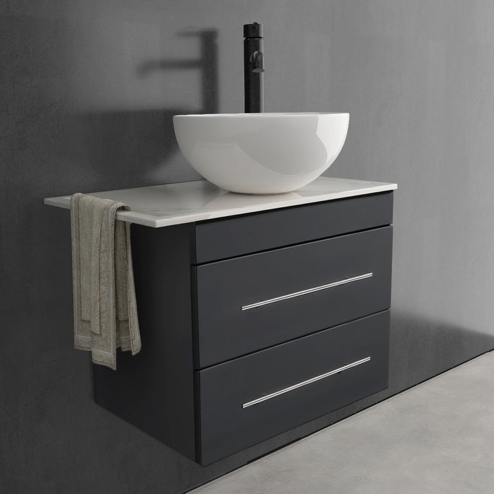 Alpenberger Badmöbel Set 60 cm mit Aufsatzwaschbecken – Schwarz Matt – Keramikplatte