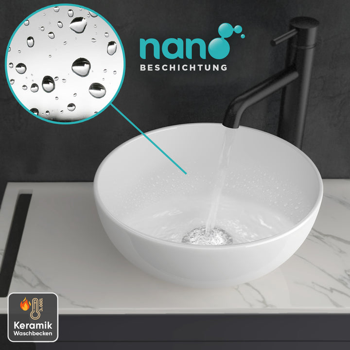 Alpenberger Badmöbel Set 60 cm mit Aufsatzwaschbecken – Schwarz Matt – Keramikplatte