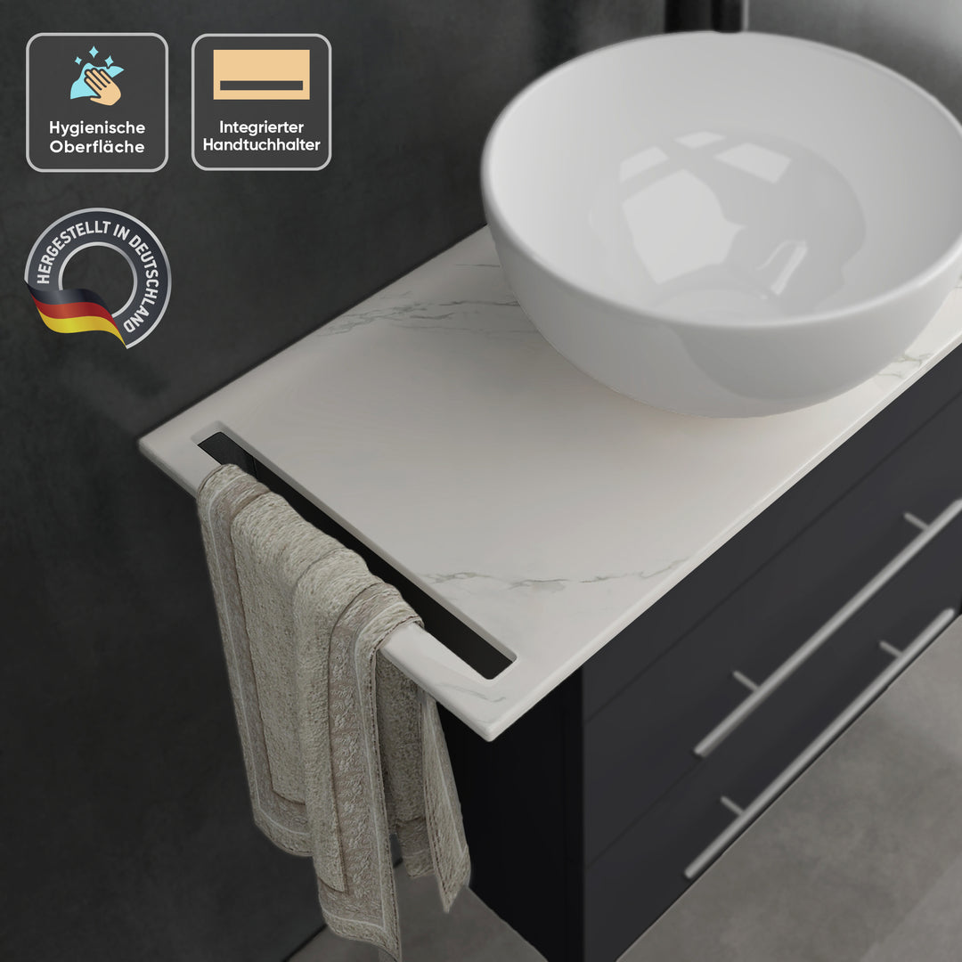 Alpenberger Badmöbel Set 60 cm mit Aufsatzwaschbecken – Schwarz Matt – Keramikplatte