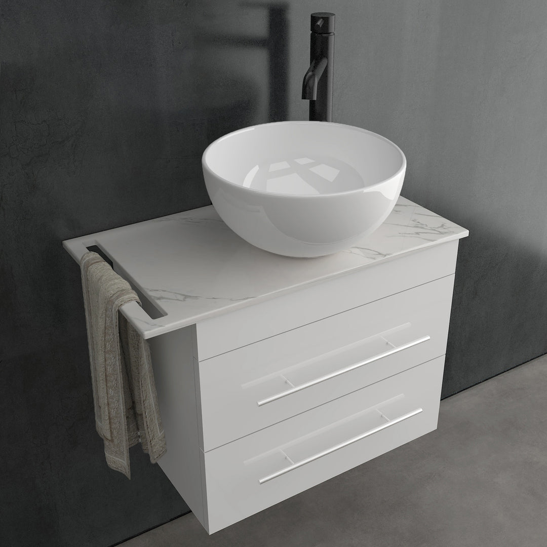 Alpenberger Badmöbel Set 60 cm mit Aufsatzwaschbecken – Weiss – Keramikplatte