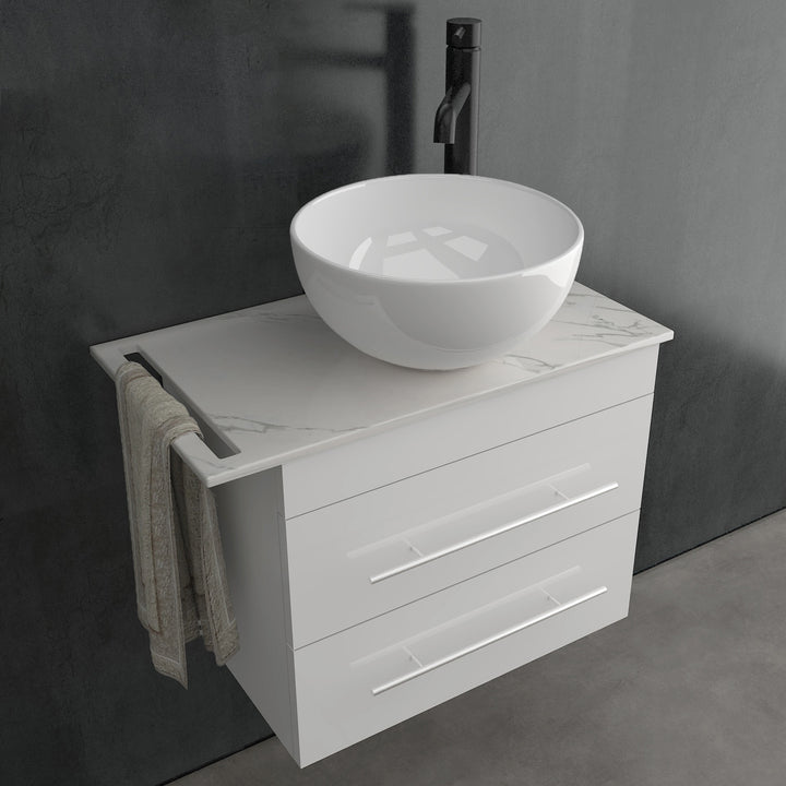 Alpenberger Badmöbel Set 60 cm mit Aufsatzwaschbecken – Weiss – Keramikplatte