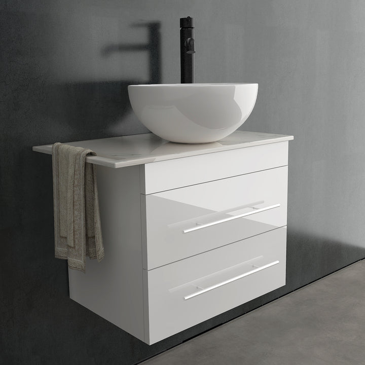 Alpenberger Badmöbel Set 60 cm mit Aufsatzwaschbecken – Weiss – Keramikplatte