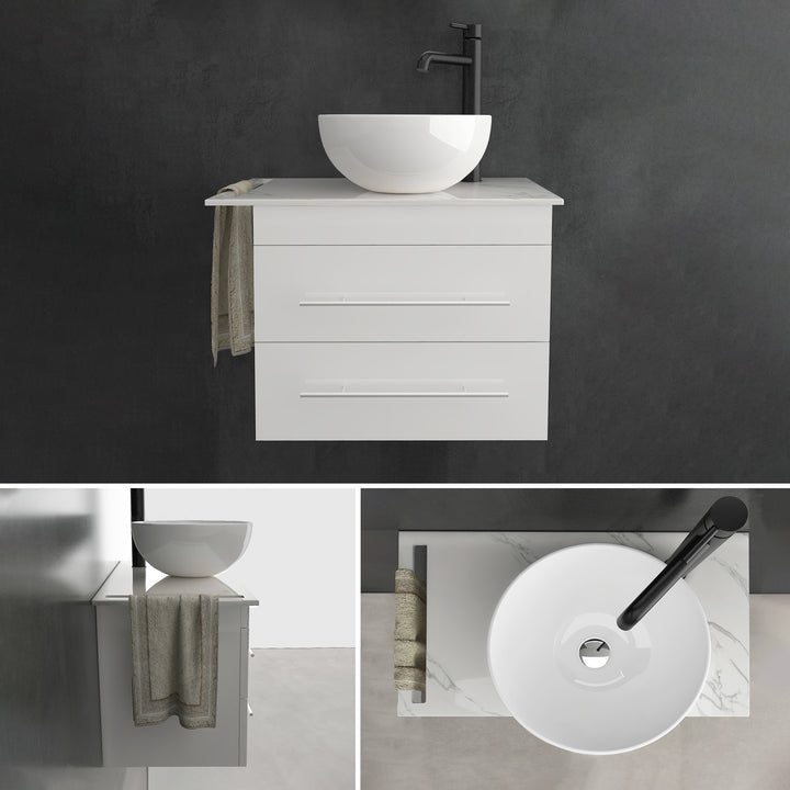 Alpenberger Badmöbel Set 60 cm mit Aufsatzwaschbecken – Weiss – Keramikplatte