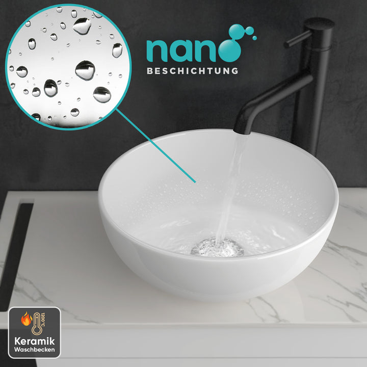 Alpenberger Badmöbel Set 60 cm mit Aufsatzwaschbecken – Weiss – Keramikplatte