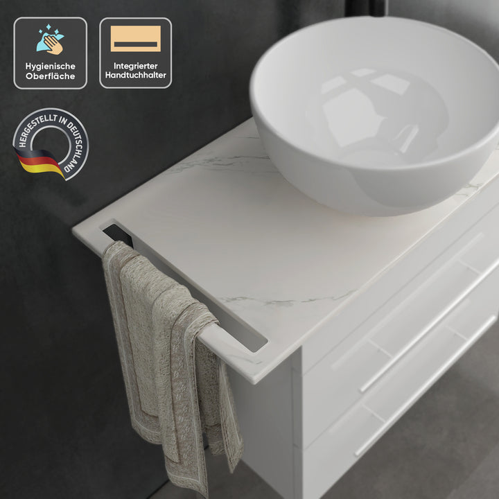 Alpenberger Badmöbel Set 60 cm mit Aufsatzwaschbecken – Weiss – Keramikplatte