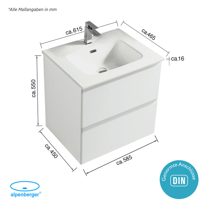 Alpenberger VIVENTO-60 + Unterschrank VIVENTO-60 Weiss glänzend