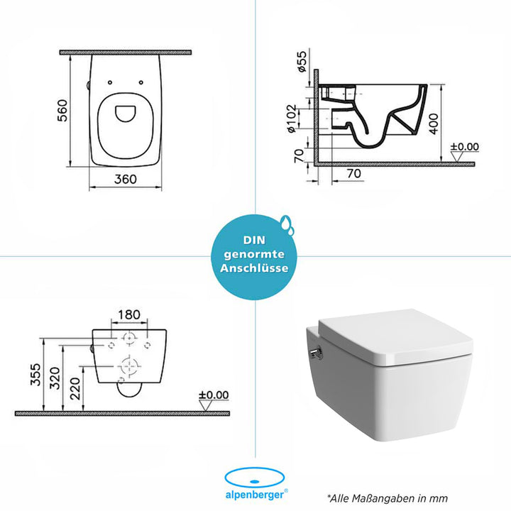 VitrA Metropole Tiefspüler Spülrandloses Keramik Dusch WC | WC Sitz Absenkautomatik | VitrA-Clean Beschichtung
