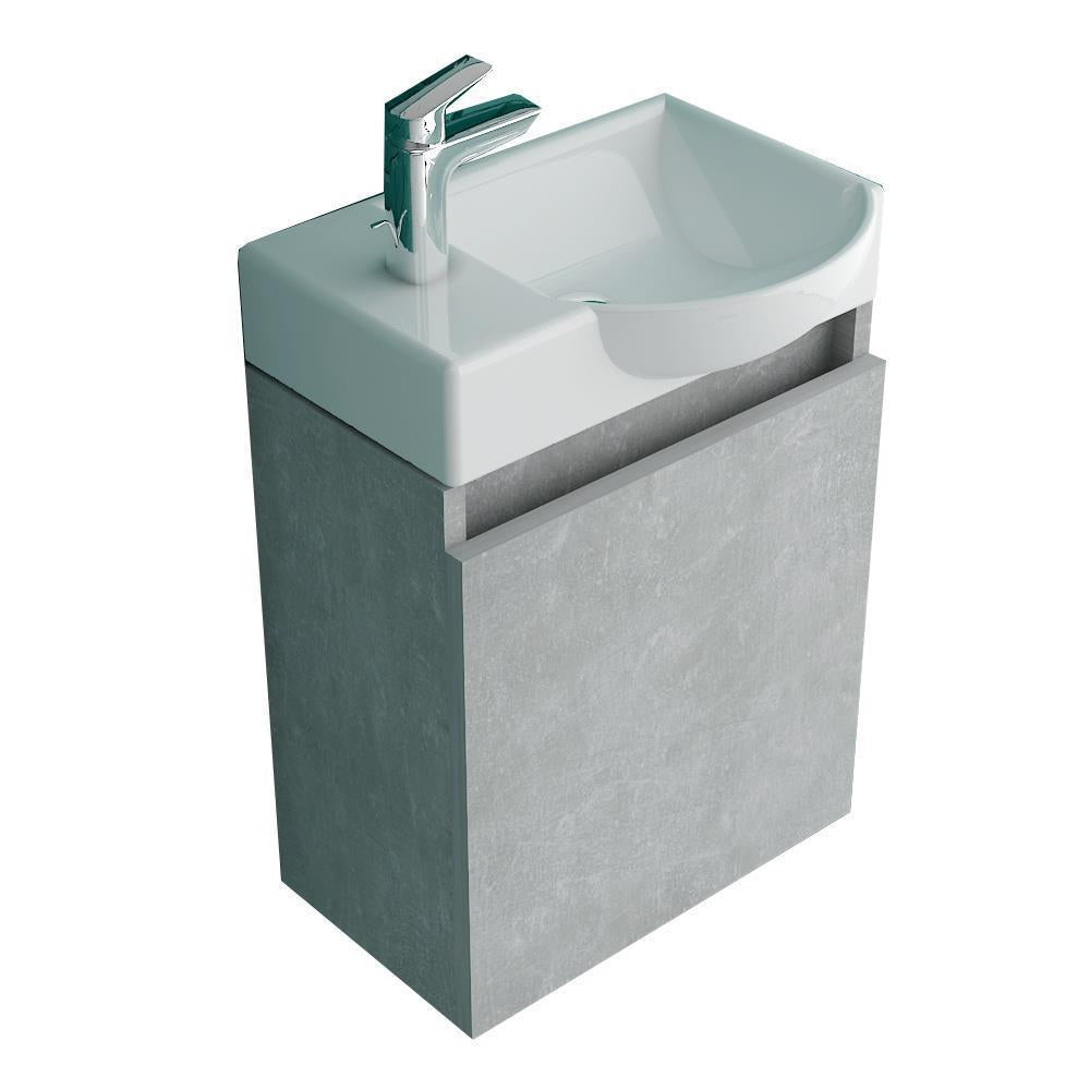 Alpenberger Lugano-450 Badmöbel Set, Waschbecken + Unterschrank, Cement, für Badezimmer und Gäste-WC