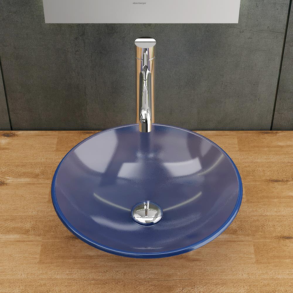 Alpenberger Blauglasschale (335-03): Rundes Blauglas Waschbecken 46 cm