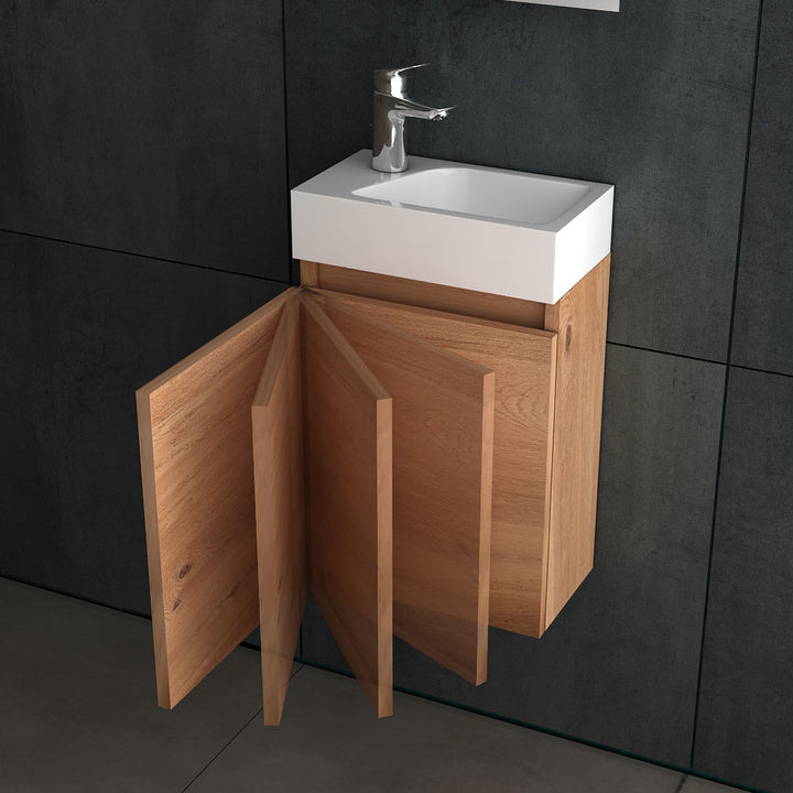 Alpenberger Lugano-400 Badmöbel Set I Waschbecken mit Unterschrank Bamboo Soft-Close Gäste WC