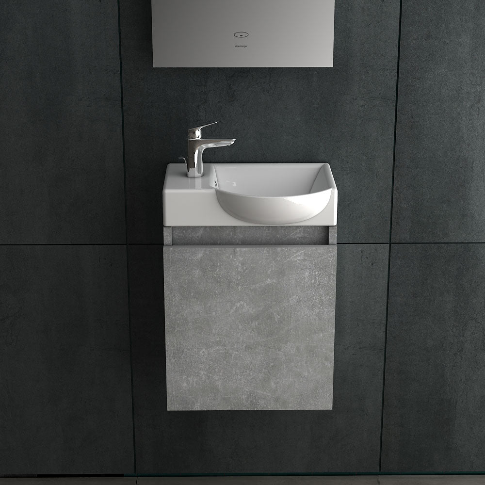 Alpenberger Lugano-450 Badmöbel Set, Waschbecken + Unterschrank, Cement, für Badezimmer und Gäste-WC