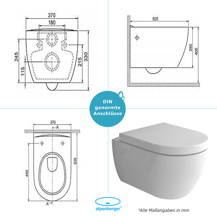 Alpenberger Diamond 7100 Tiefspül WC mit Bidetfunktion & Soft-Close