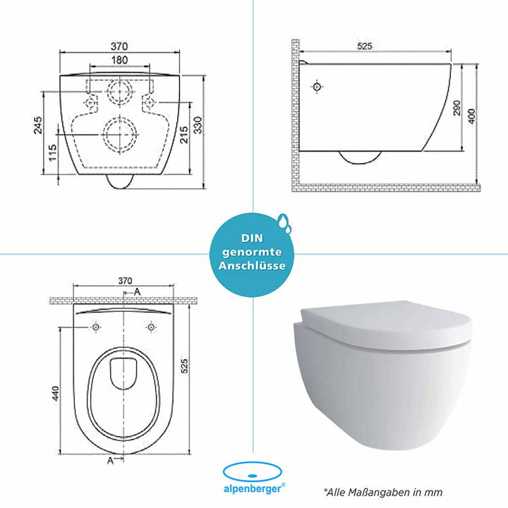 Alpenberger Diamond 7101 Tiefspül Dusch WC mit Grohe SET Spülkasten