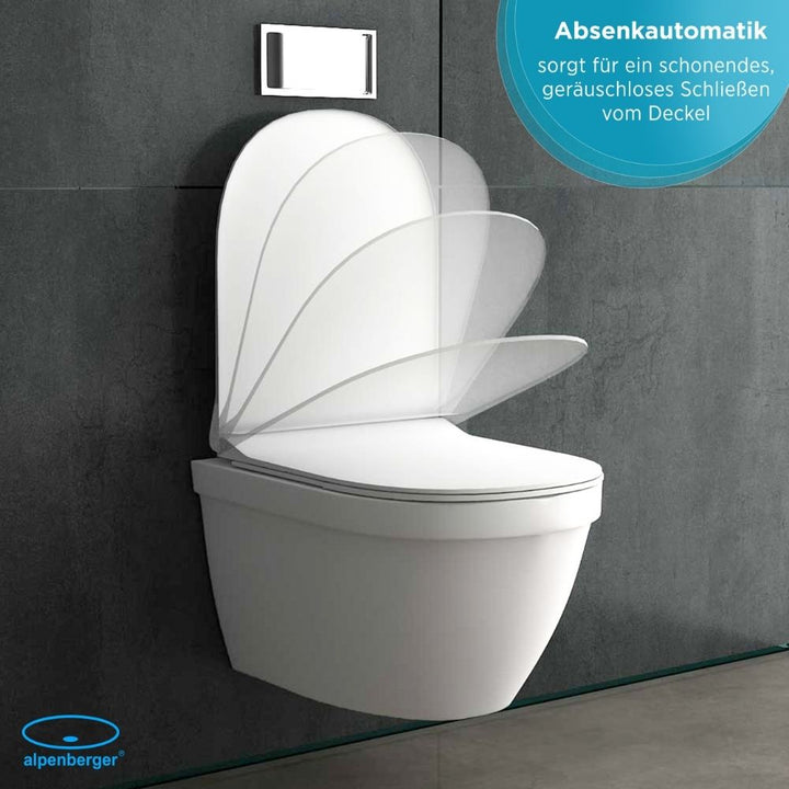 Alpenberger Almeira Tiefspüler Spülrandloses Keramik Hänge WC mit Nano Beschichtung I Quick Release Absenkautomatik
