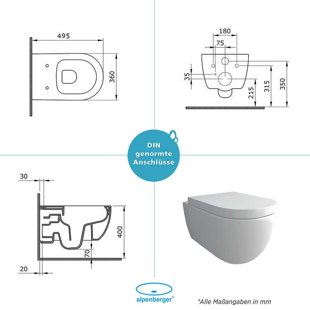 Alpenberger Aquanet 9100 Hänge-WC Spülrandlos mit Nanobeschichtung