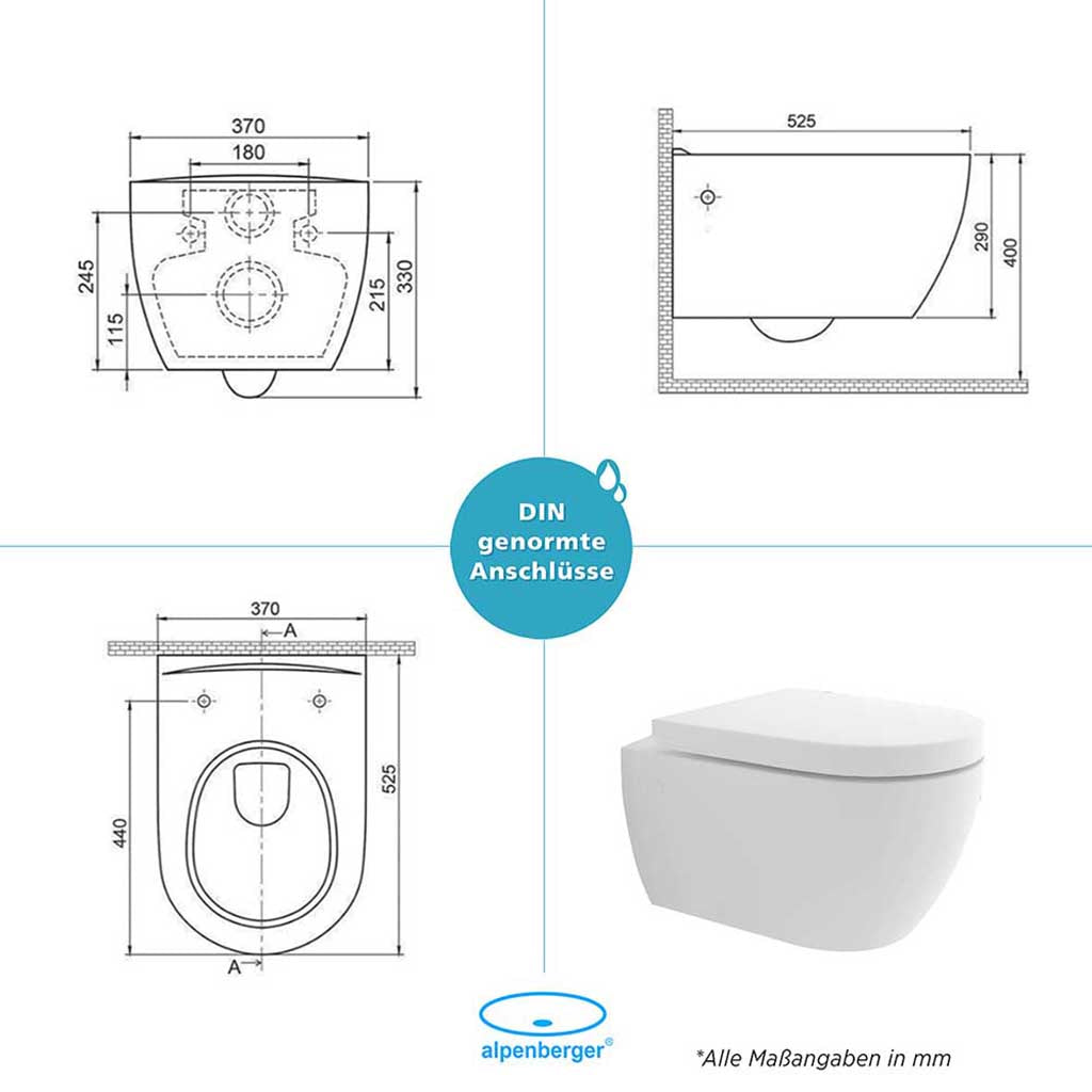 Alpenberger Diamond 7200 Tiefspül WC aus Keramik mit Soft-Close Sitz