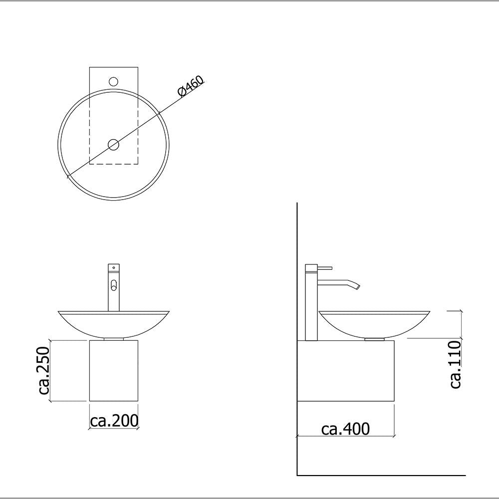 Alpenberger WT-20 Milchglas Waschbecken (335-02) auf Edelstahlkasten